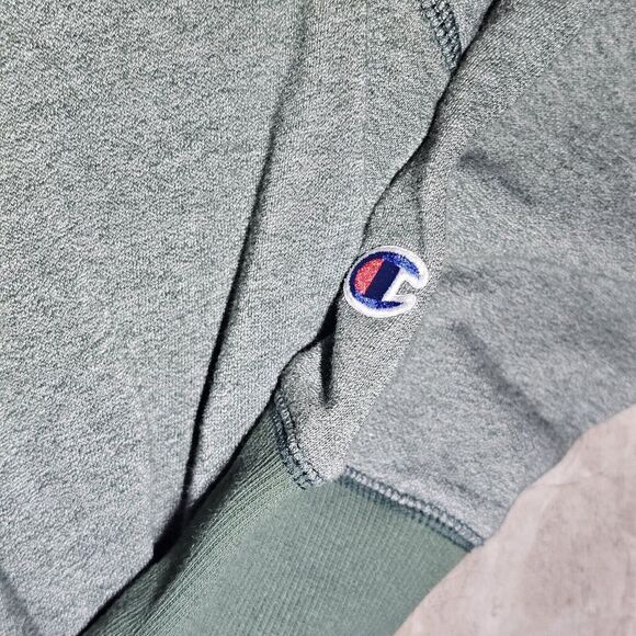 Mens XL Champion Sweatshirt Sweater Green Embroidered Logo Chest + Sleeve Crew - Picture 5 of 6